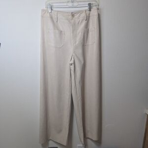 Creme Vegan Leather Wide Leg Pants